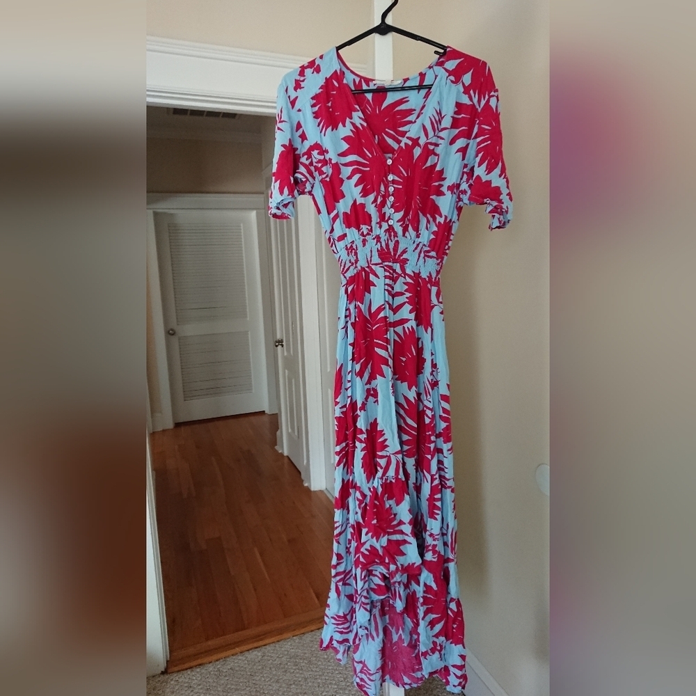 Abel the label Floral Printed Smocked Waist High Low Midi Maxi Dress size S